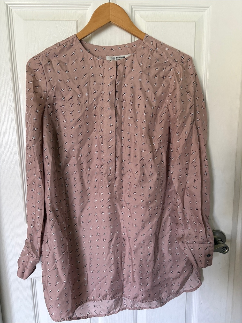 LK Bennett Dusty Pink Printed Long Sleeve Blouse